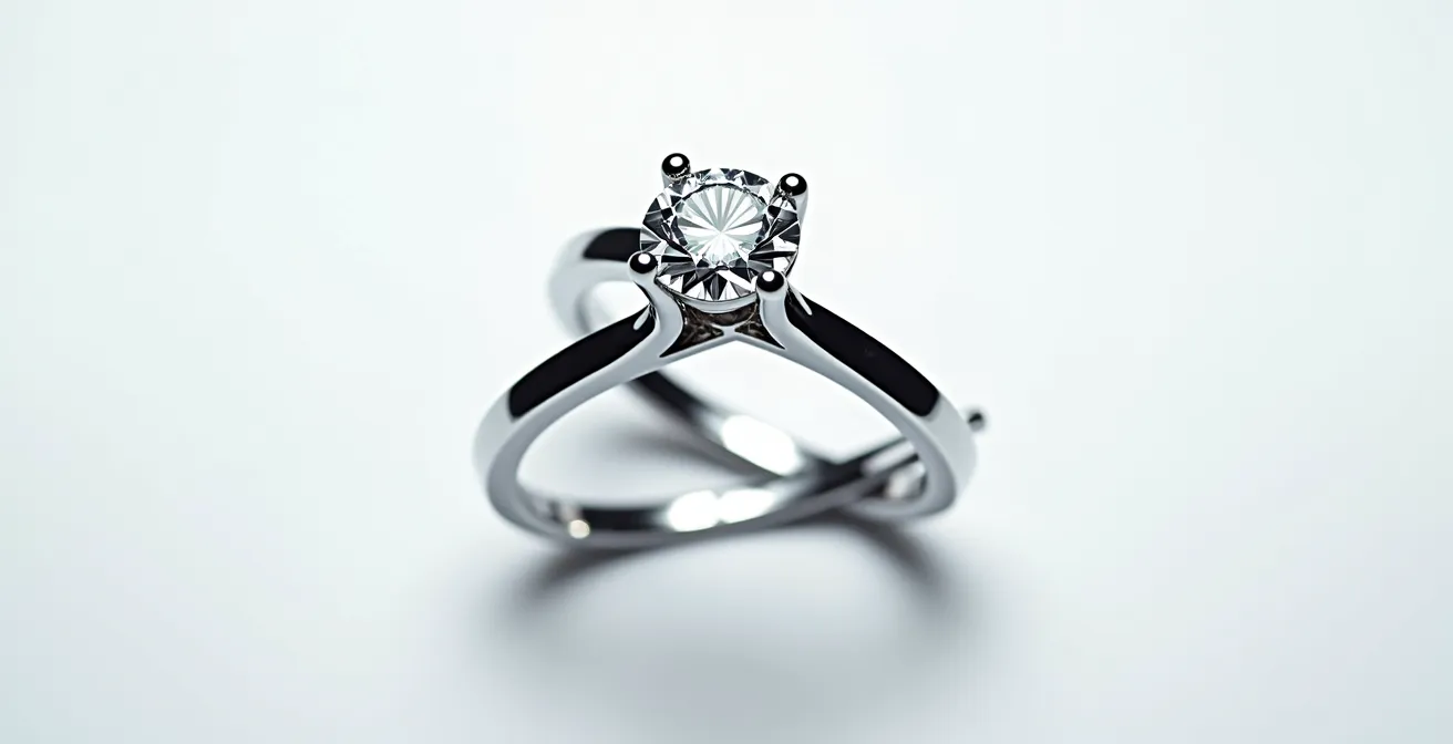 Vue en coupe technique montrant l'alignement optimal entre alliance diamants et griffes de solitaire