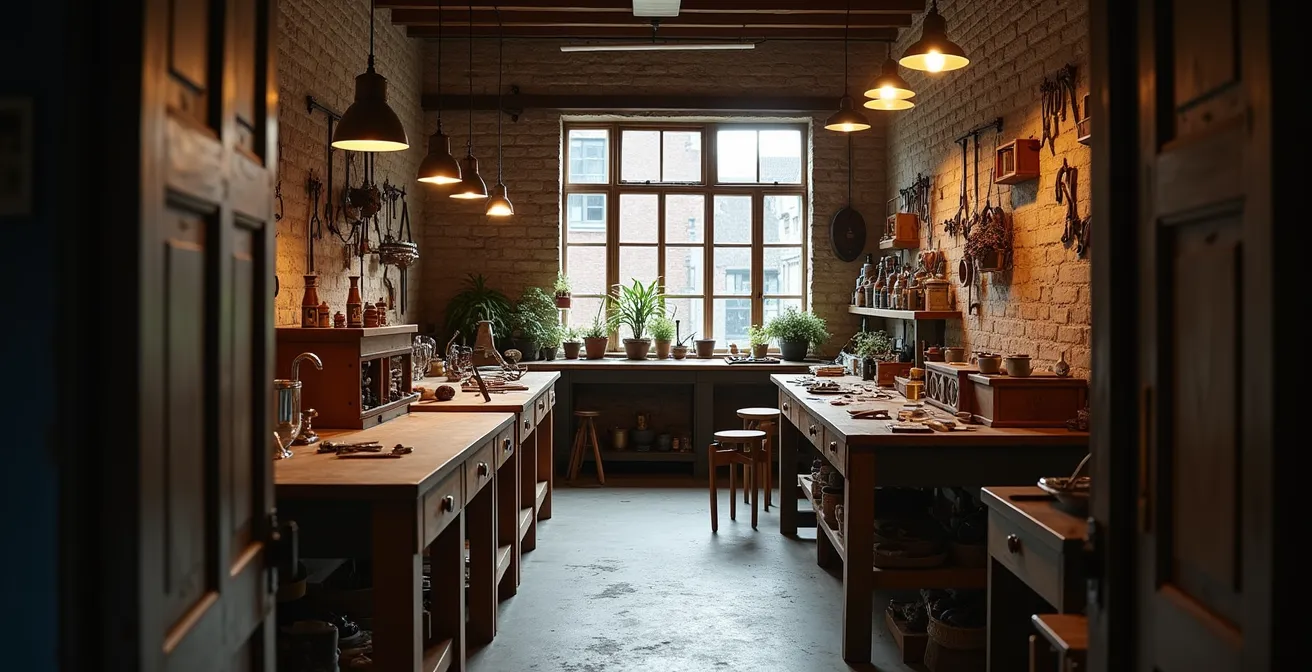 Vue d'ensemble d'un atelier de bijouterie authentique à Bruxelles