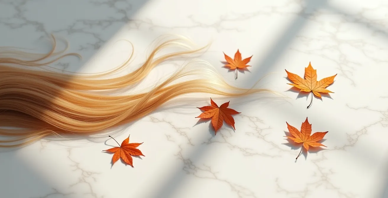 Cheveux tombant naturellement sur une surface en automne