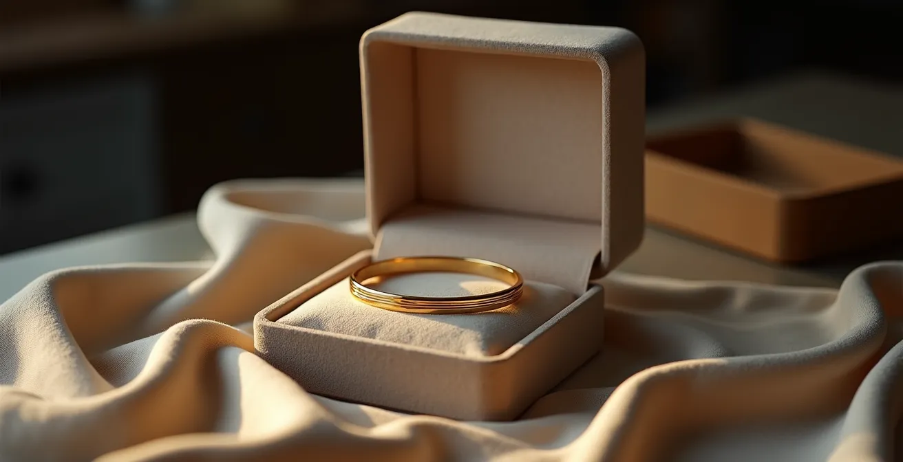 Vue rapprochée de l'intérieur d'un jonc doré avec une gravure délicate visible