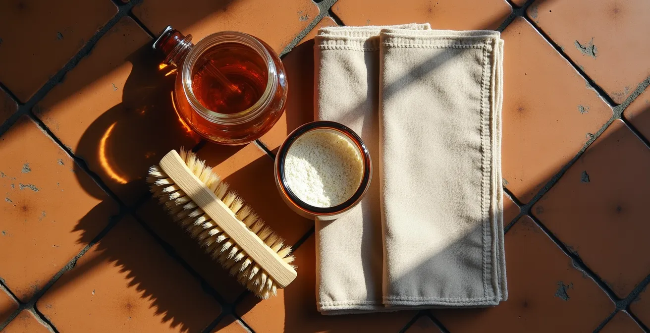 Kit d'urgence pour l'entretien du cuir avec Terre de Sommières, brosse et produits essentiels