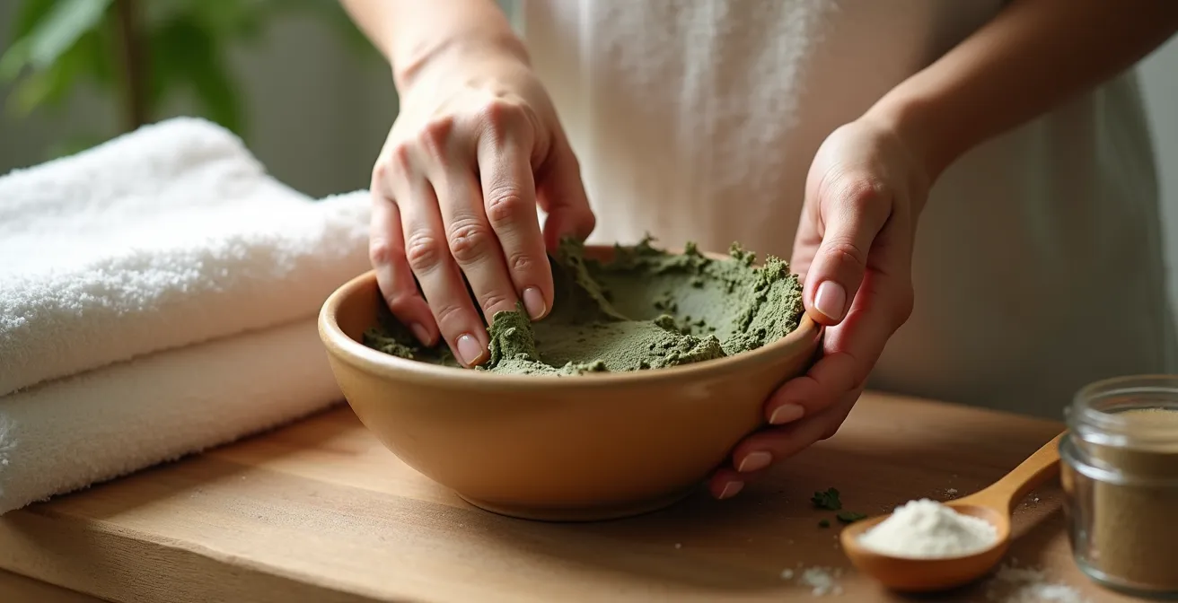 Préparation de masques capillaires naturels à l'argile et au henné