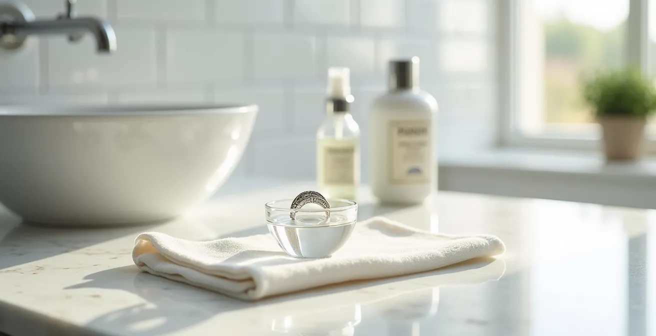 Kit de nettoyage professionnel pour bijoux en argent rhodié avec chamoisine et solution douce