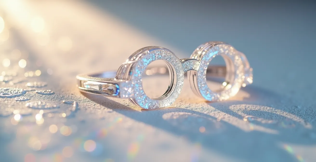 Gros plan macro sur un pont clé en acétate transparent montrant l'effet d'allègement visuel