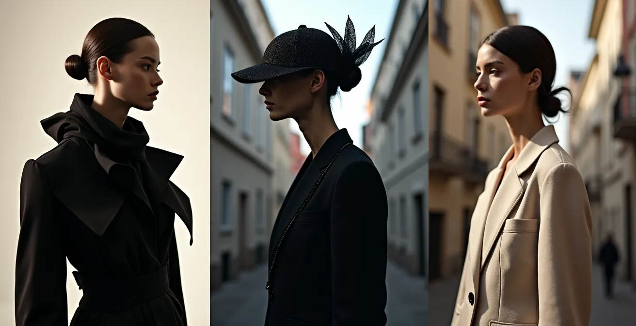 Trois silhouettes féminines représentant des archétypes de style belge distincts
