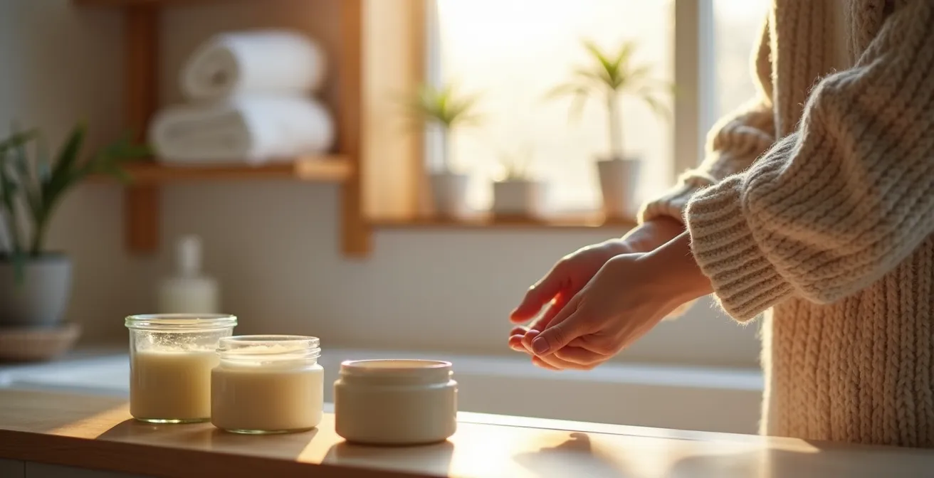 Vue rapprochée des zones rugueuses du corps comme les coudes avec application de baume épais